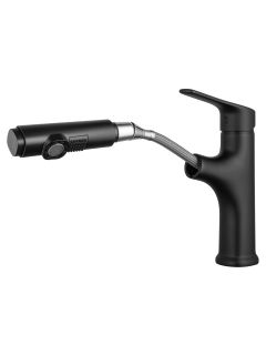 Смеситель для раковины Wonzon & Woghand WW-AE4151-MB с выдвижным изливом чёрный матовый